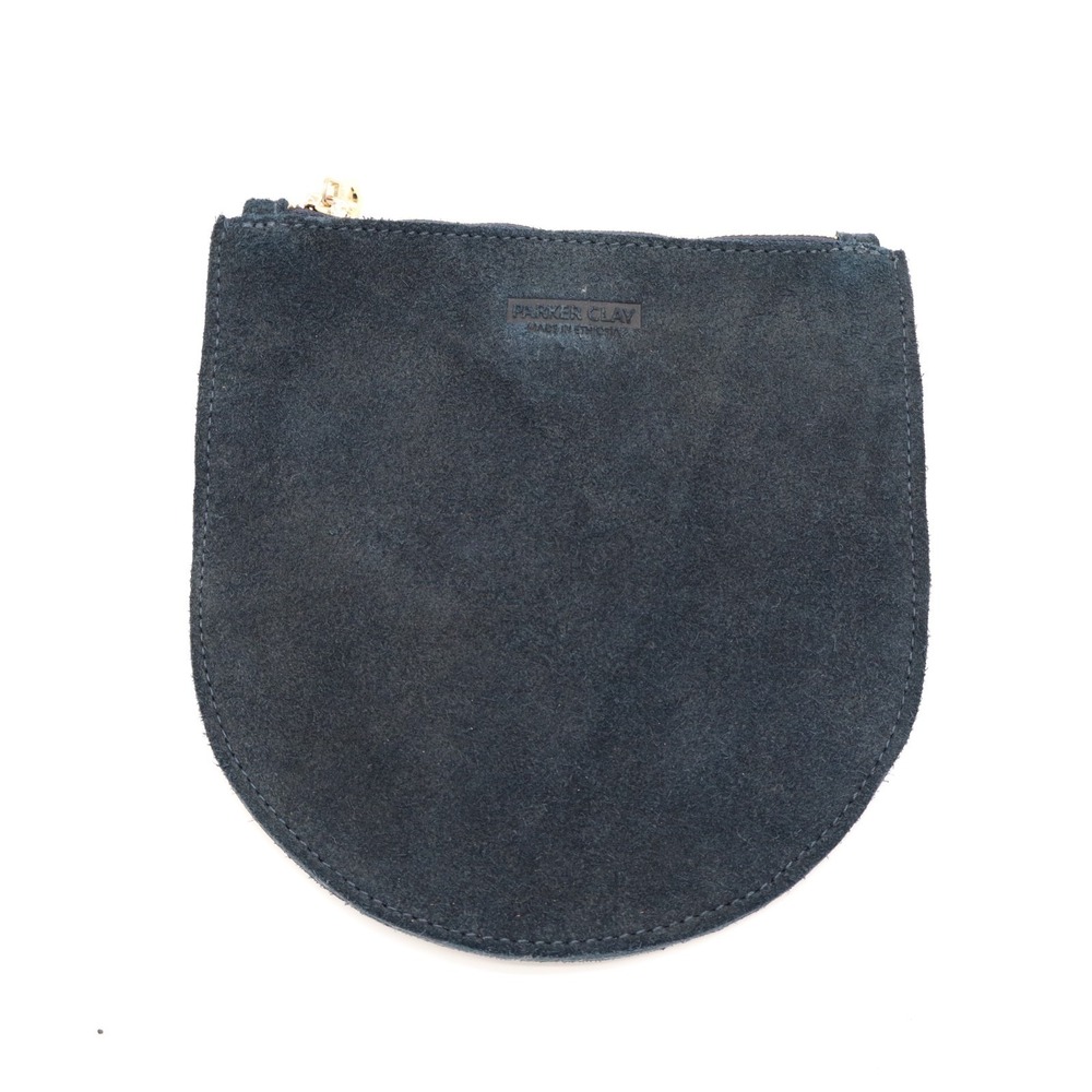 Parker Clay Womens U-Pouch Slate Gray Suede Crescent-Shaped Zipper Purse